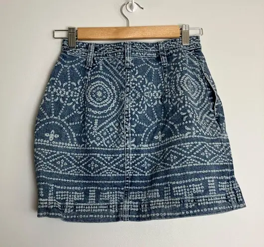 Free People  School Daze Tribal Denim Mini Button Fly Skirt