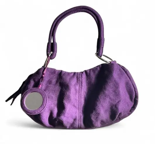 Y2K Purple Suede Hobo Handbag Mirror Charm Shoulder Bag