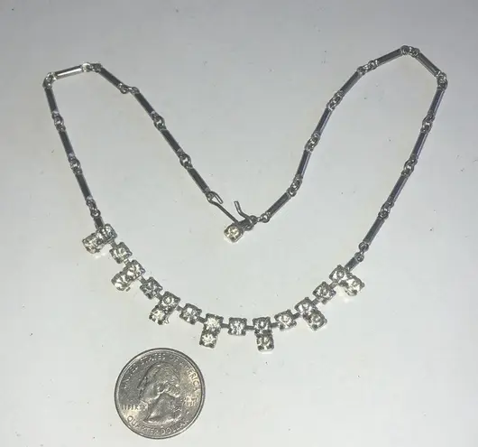 Vintage Silver Tone CZ Rhinestone Boho Bling Choker Necklace