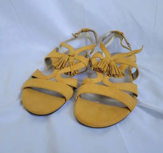 Anne Klein  NWOB Noreena Golden Yellow Flat Tassel Boho Women's Sandal Size 6