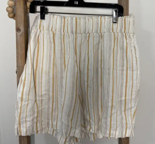 Wonderly White Brown Striped Linen Shorts Size Large