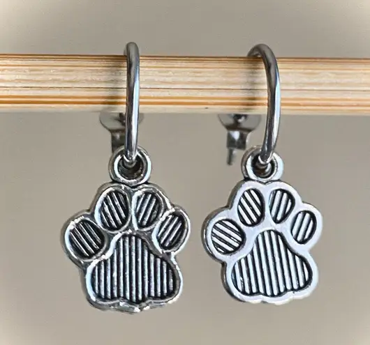 Handmade simple minimalist kawaii cute dog paws stainless steel hoop earrings🐶🐾
