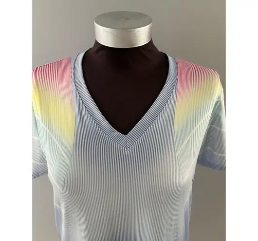 Lucky In Love Shirt Womens M Blue White Stripe Rainbow Tennis Golf Pickleball Size M