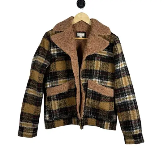 Brixton Women’s Nouvelle Sherpa Plaid Oversized Coat Brown/Black Size S Brown