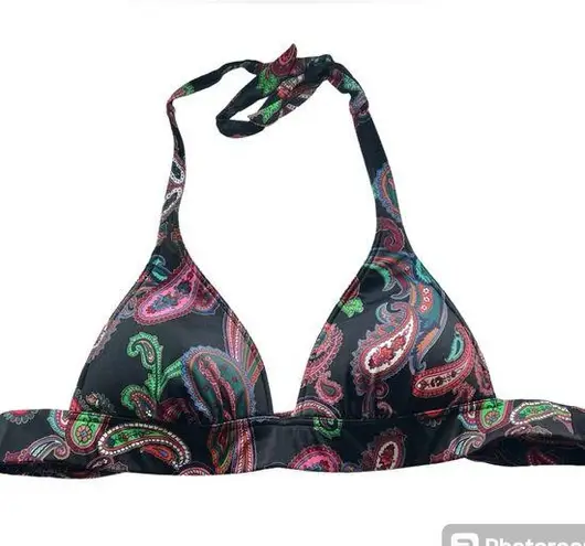 Victoria's Secret Victoria’s Secret paisley bikini top padded tie, back halter style Sz M black