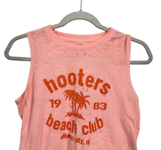 Hooters Women’s Sz M Palm Tree Orange Pink Crop Top Sleeveless Beach Club 1983