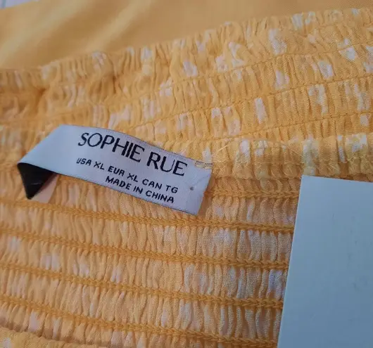 Sophie Rue Crop Top Women Size XL Extra Large Yellow White Puff Sleeve Blouse