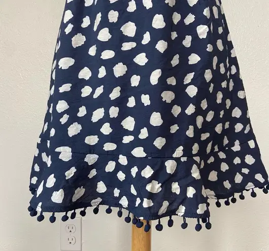 THML Navy Blue & White Pom Pom Trim V-Neck Sleeveless Dress