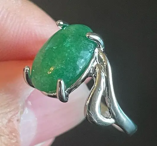 Green jade S925 silver ring size 8.75