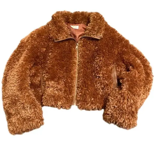 Maeve by Anthropologie Faux Fur Sherpa Teddy Jacket Brown Zip Medium