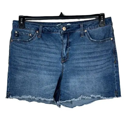 Seven7 SZ 16 Weekend Jean Shorts Stretch Frayed Hems Hi-Rise Whiskered Zip-Fly