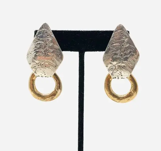 Hand tooled artisan sterling/brass earring, 19.6g