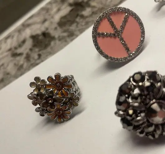 Adjustable Or Stretchy Statement Costume Rings Lot Of 5