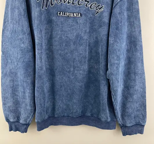 Vintage Y2K Acid Wash Dark Blue Monterey California Oversized Graphic Pullover Size XL