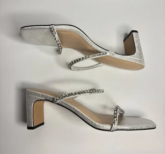 FARYL by Farylrobin Alexandra Metallic Rhinestone Embellished Heels in Silver Size 8.5
