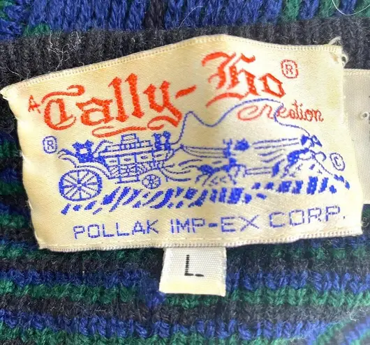 90s TALLY HO Green and Blue Plaid Gold Button Accent Button Up Cardigan Size L