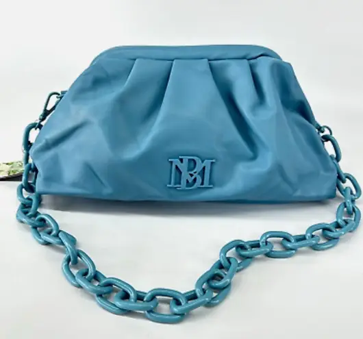 Badgley Mischka New Vegan Ruched Convertible Clutch with removable chain; Blue