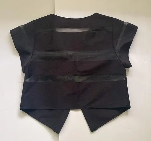 Milly cropped sheer panel short sleeve asymmetrical hem jacket, size 0