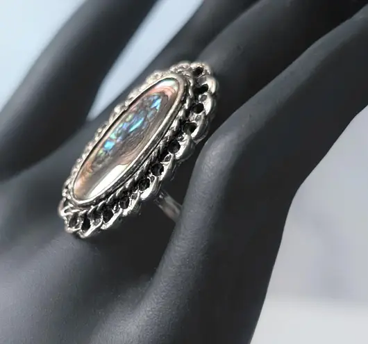 Vintage Ring Abalone Inlay Ring Statement Ring