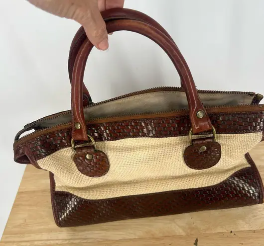 Brahmin vintage wicker and brown leather shoulder purse bag