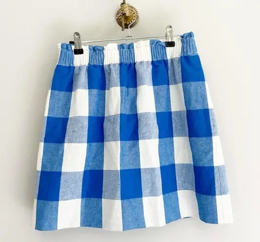 J.Crew  Bold Blue + White Picnic Gingham Plaid Checkered Mini Skirt Size 2