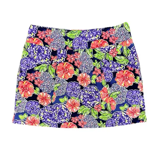 Ibkul Larisa Pull On Printed Skort Skirt Floral Navy Multi Red Purple Large L
