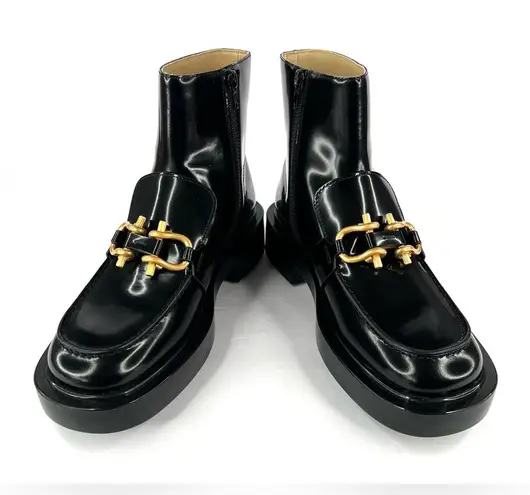 Bottega Veneta Monsieur Horsebit Glossy Black Leather Zip Ankle Boots Size EU 38