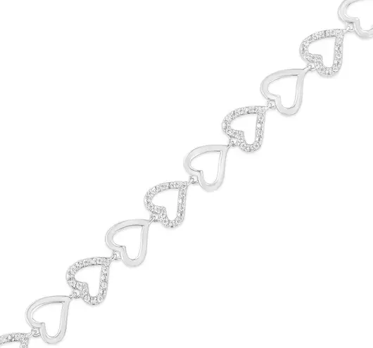 Brilliance Haus of  Sterling Silver Diamond Alternating Heart Link Bracelet NEW