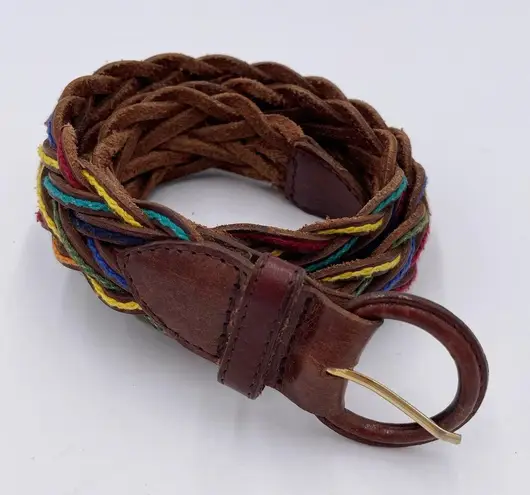Vintage 80s 90s Rainbow Braided Leather Belt Size Small Lady Canterbury DR Brown