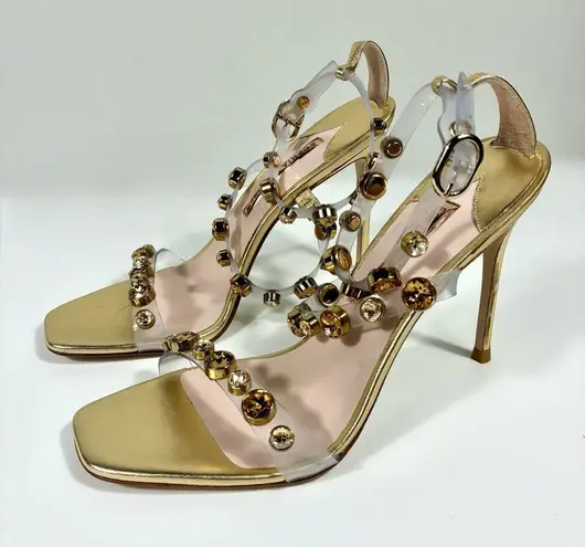 Sophia Webster Rosalind Embellished Ankle Strap Sandals Heels Gold 40 9.5 NEW