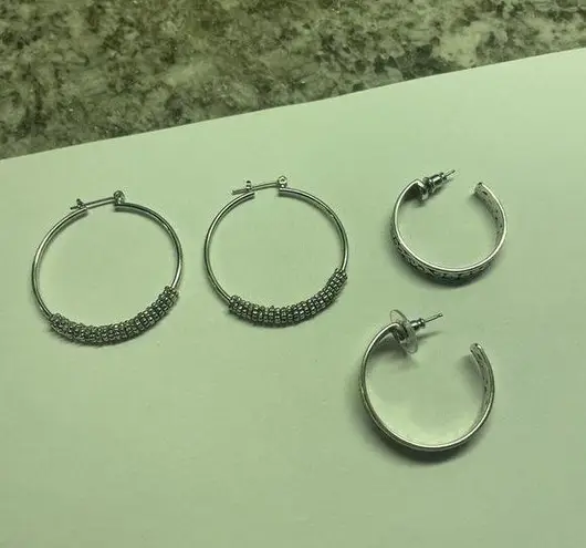 Lot Of 2 Silver Tone Costume Earrings Pierced Hoops