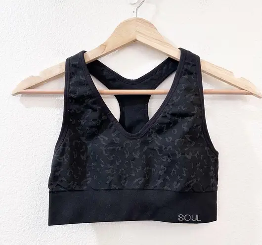 Soul Cycle Leopard Print Sports Bra Black Size Small