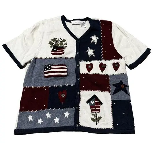 Croft & Barrow Fourth of July  Women’s Sweater Cardigan Patriot America sz Medium