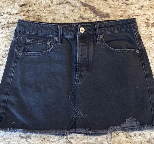 American Eagle  Black Denim Distressed Button Fly Skirt