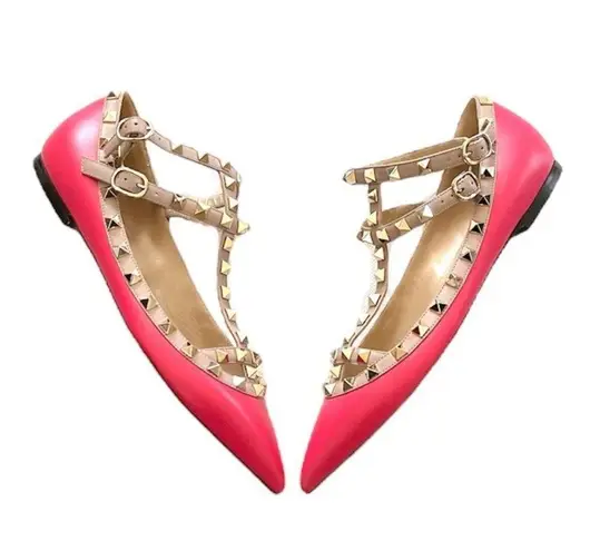 Valentino Garavani NEW  Rockstud Caged Ballerina Flat Sandals size 37 Pink