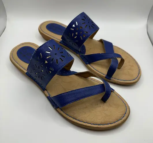 b.o.c Women's Blue Toe Loop Sandals, Slip On, Laser Cutout Details, Size 9