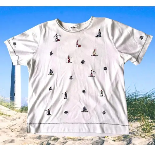 Bonworth VTG Nautical Top Sz M? White LIghthouses Sailboat Anchor Ships …