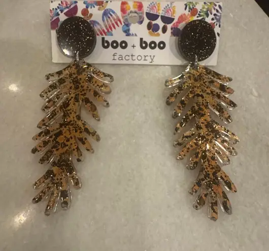 Women's boo + boo factory Gold & Black Leopard Print Drop Earrings One Size