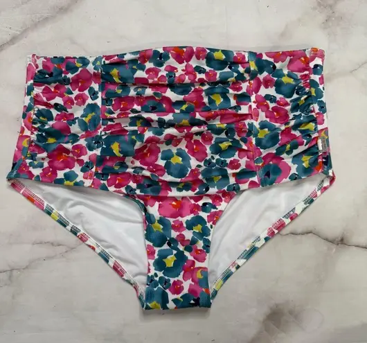 Calvin Klein  High Waist Shirred Bikini Bottoms Size L Pink Blue Floral Slimming - Image 2