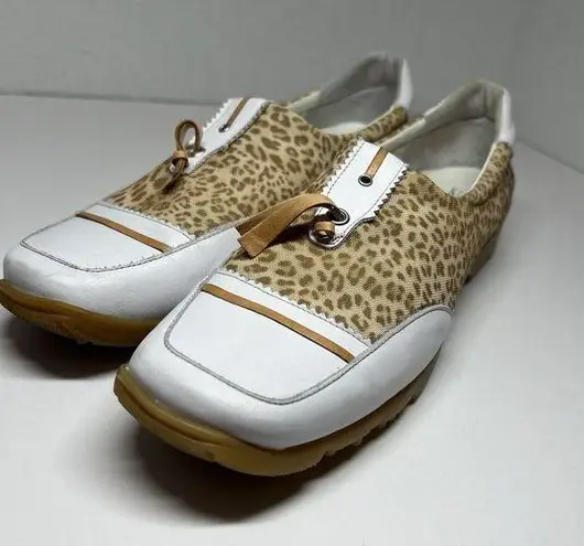 Walter Genuin Linea Stretch Ladies Golf Shoes 8/38.5 Leopard Print Italy Tan
