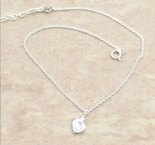 Sterling Silver 925 CZ Heart Charm Anklet Adjust
