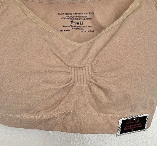 Rene Rofe Nude Padded Bra Size Small Sports Pleated Stretch Activewear Gym