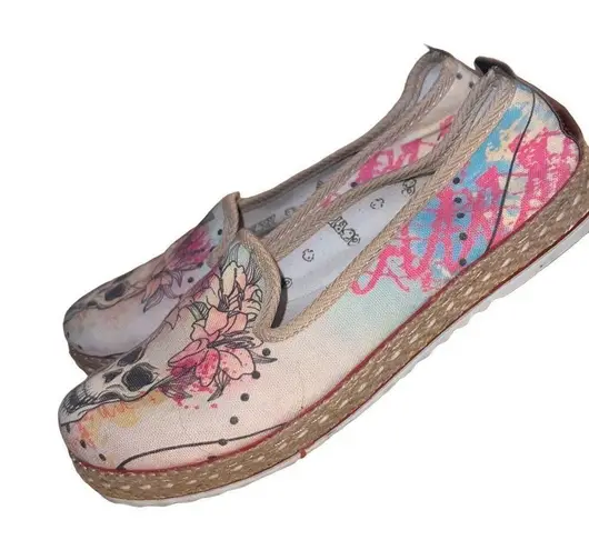 Goby Women's Flowering Skull Espadrille Shoes Sneakers Comfort Loafer Size 38 Pink