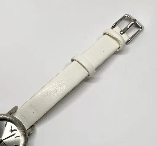 American Eagle  women’s watch 23mm silver tone dial white leather band running