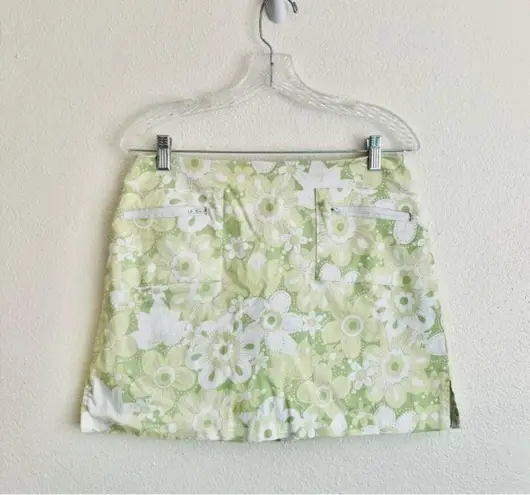 Herman Geist Vintage Lime Green Floral Skort Mini Skirt Shorts Pastel Neon Pockets - Image 1