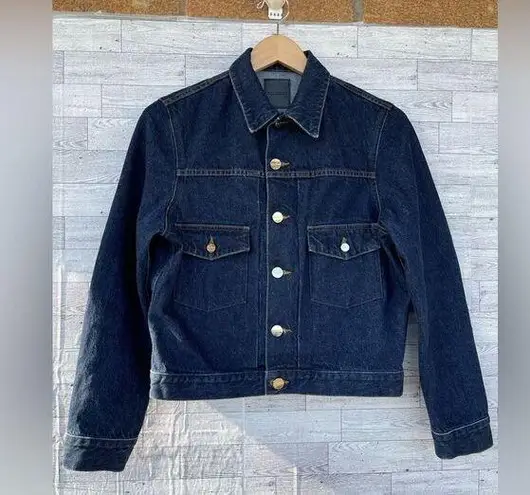 Goldsign The Pleat Cropped Denim Jacket size medium Blue