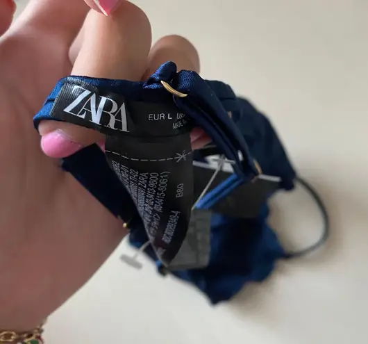 ZARA NWT Navy Blue  silky satin ruched bralette