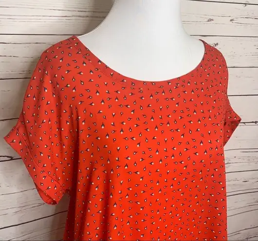Pleione Red Floral Short Sleeve Round Neck Blouse Size Small