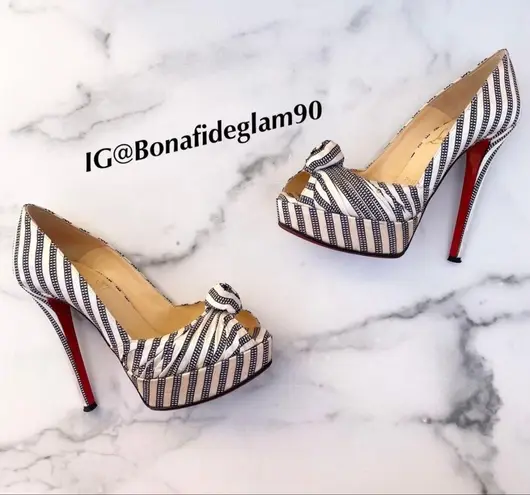 Christian Louboutin silk satin Greissimo striped pumps size IT 35 US 5