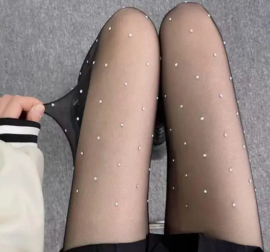 None Women’s Elegant Black Rhinestone Tights